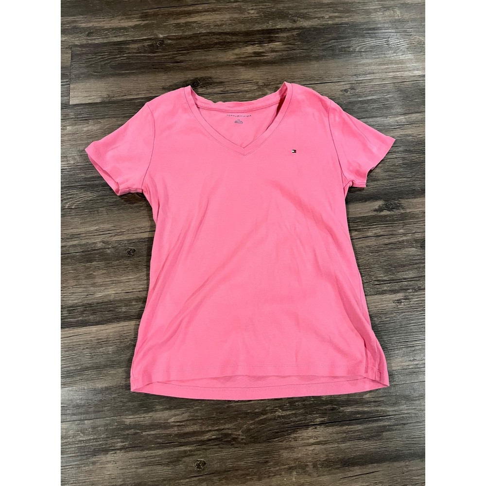 Women's Tommy Hilfiger Pink V-Neck T-shirt; size L